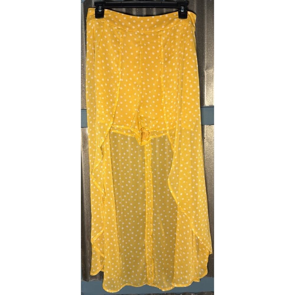Free Press Yellow Polka Dot Skort Shorts Asymmetrical Skirt Overlay Size Medium